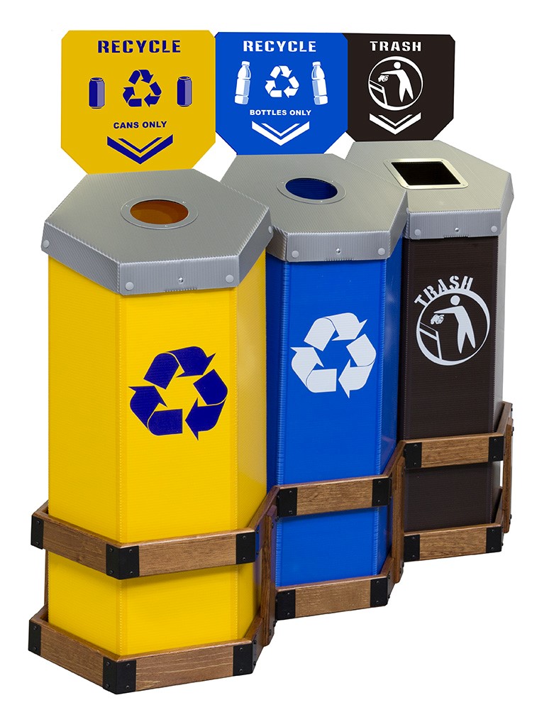 Hexstation™ 3-Bin Recycling and Trash Station